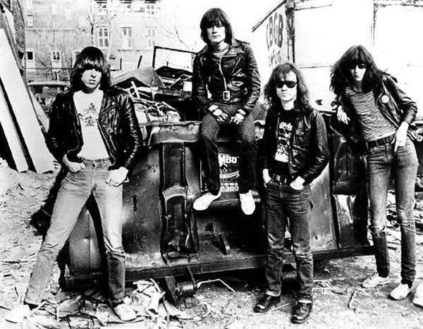 Punk rock pioneers, The Ramones in their signature leather jackets and denim. A timeless American combination.