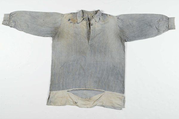 Front - Hickory Stripe Shirt with Chambray Trim Circa 1940
